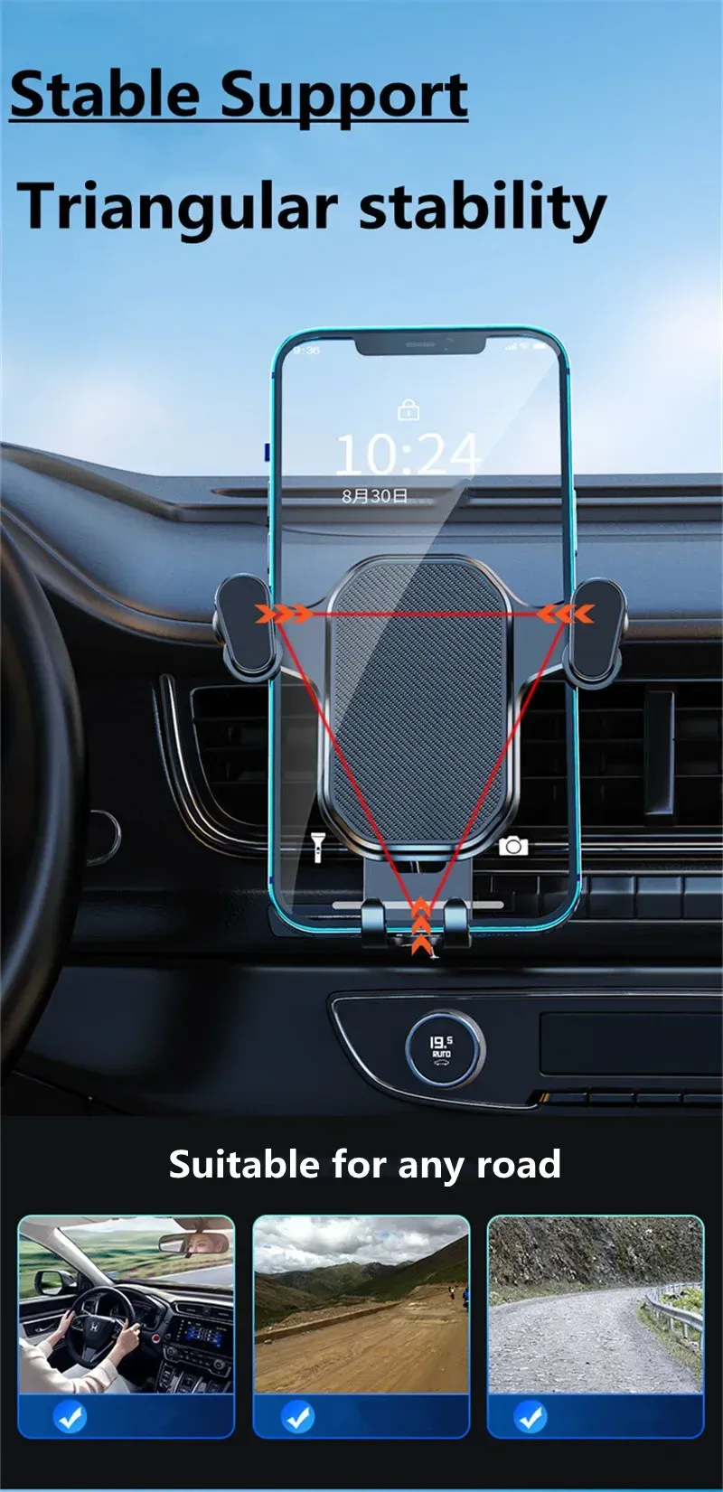 Gravity Car Phone Holder Mount for Air Vent - Universal Stand for iPhone, Samsung, Xiaomi, LG (4.7-7 inch Smartphones) showcase 2