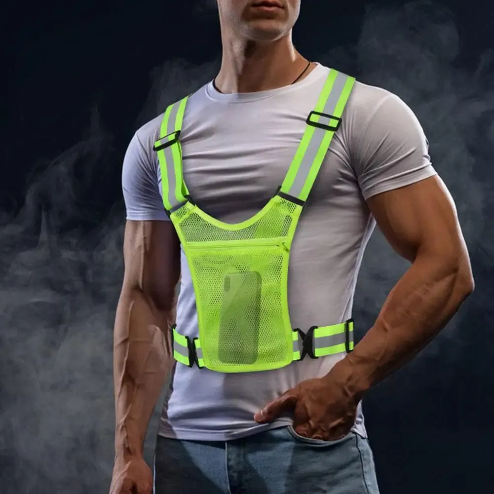 High Visibility Reflective Safety Vest for Cycling, Running, Traffic Control - Lightweight, Adjustable Mesh Jacket with Large Pocket showcase 7