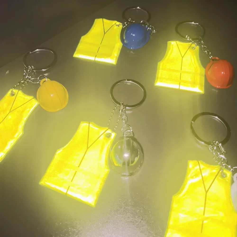 Creative Vest & Safety Helmet Keychain Set - Reflective Pendant for Night Travel, Sports, Backpacks, Luggage - Unique Accessory Gift showcase 4