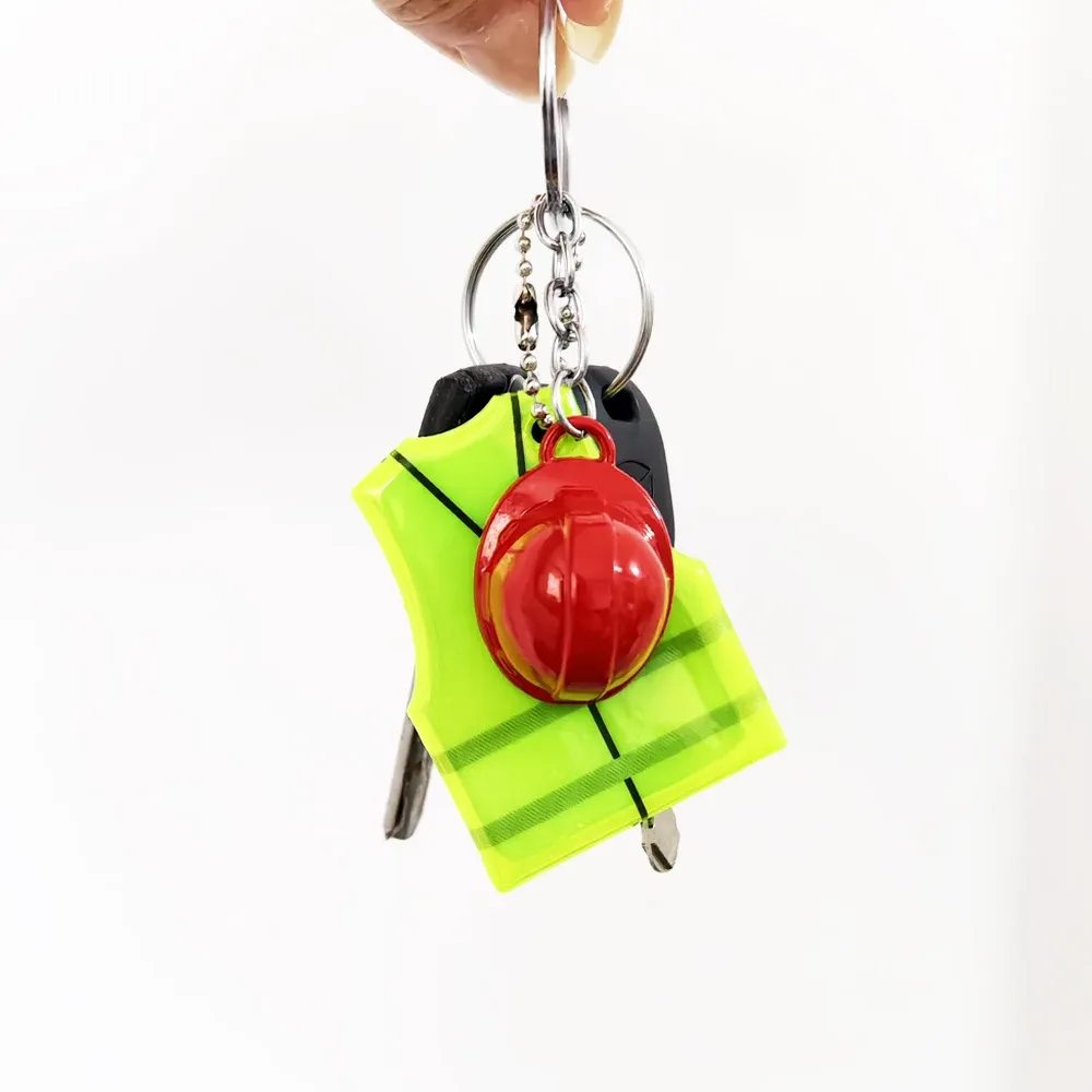 Creative Vest & Safety Helmet Keychain Set - Reflective Pendant for Night Travel, Sports, Backpacks, Luggage - Unique Accessory Gift thumbnail 4
