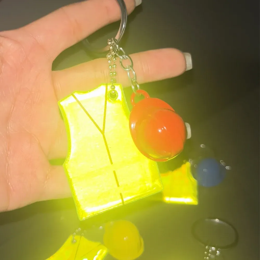Creative Vest & Safety Helmet Keychain Set - Reflective Pendant for Night Travel, Sports, Backpacks, Luggage - Unique Accessory Gift thumbnail 2
