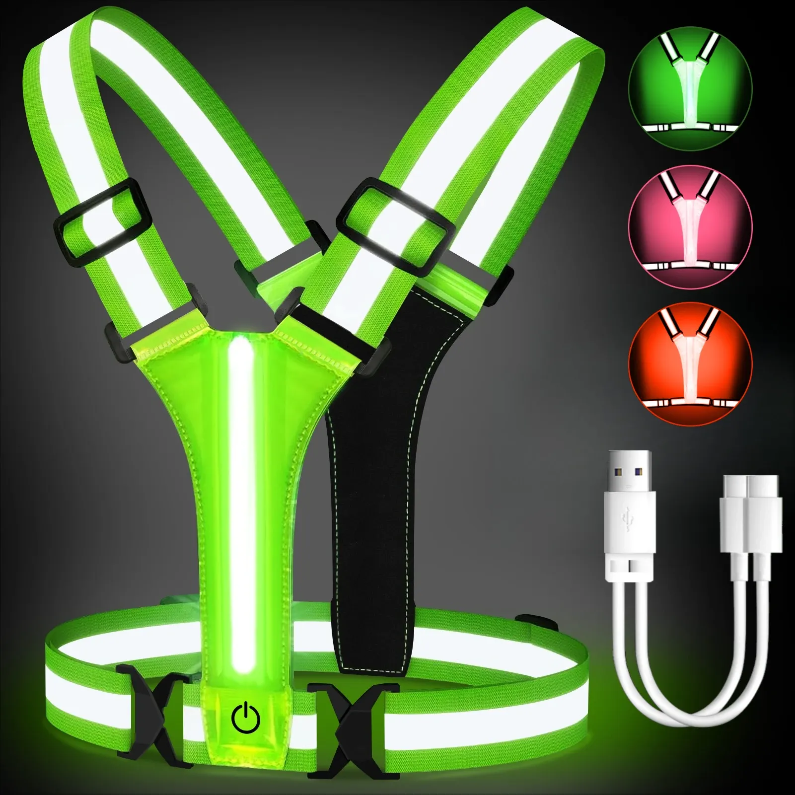 LED Reflective Safety Vest for Outdoor Night Walking, Running, Cycling - Rechargeable, Waterproof, Adjustable Straps for High Visibility (800ft Reflective, 1000ft LED) thumbnail 1