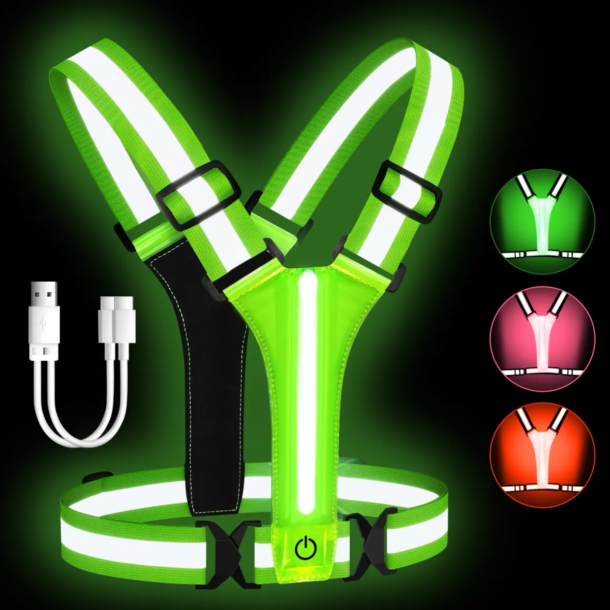 LED Reflective Safety Vest for Outdoor Night Walking, Running, Cycling - Rechargeable, Waterproof, Adjustable Straps for High Visibility (800ft Reflective, 1000ft LED) showcase 2