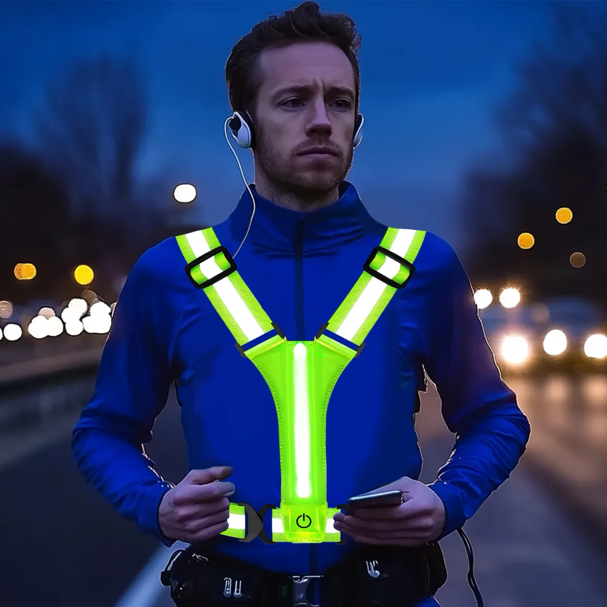 LED Reflective Safety Vest for Outdoor Night Walking, Running, Cycling - Rechargeable, Waterproof, Adjustable Straps for High Visibility (800ft Reflective, 1000ft LED) showcase 15