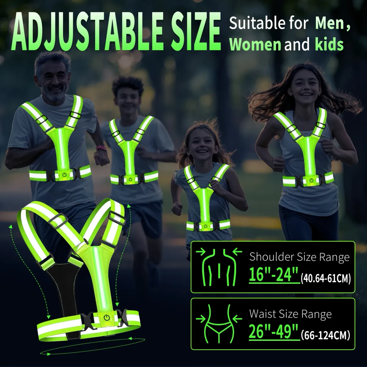 LED Reflective Safety Vest for Outdoor Night Walking, Running, Cycling - Rechargeable, Waterproof, Adjustable Straps for High Visibility (800ft Reflective, 1000ft LED) showcase 13