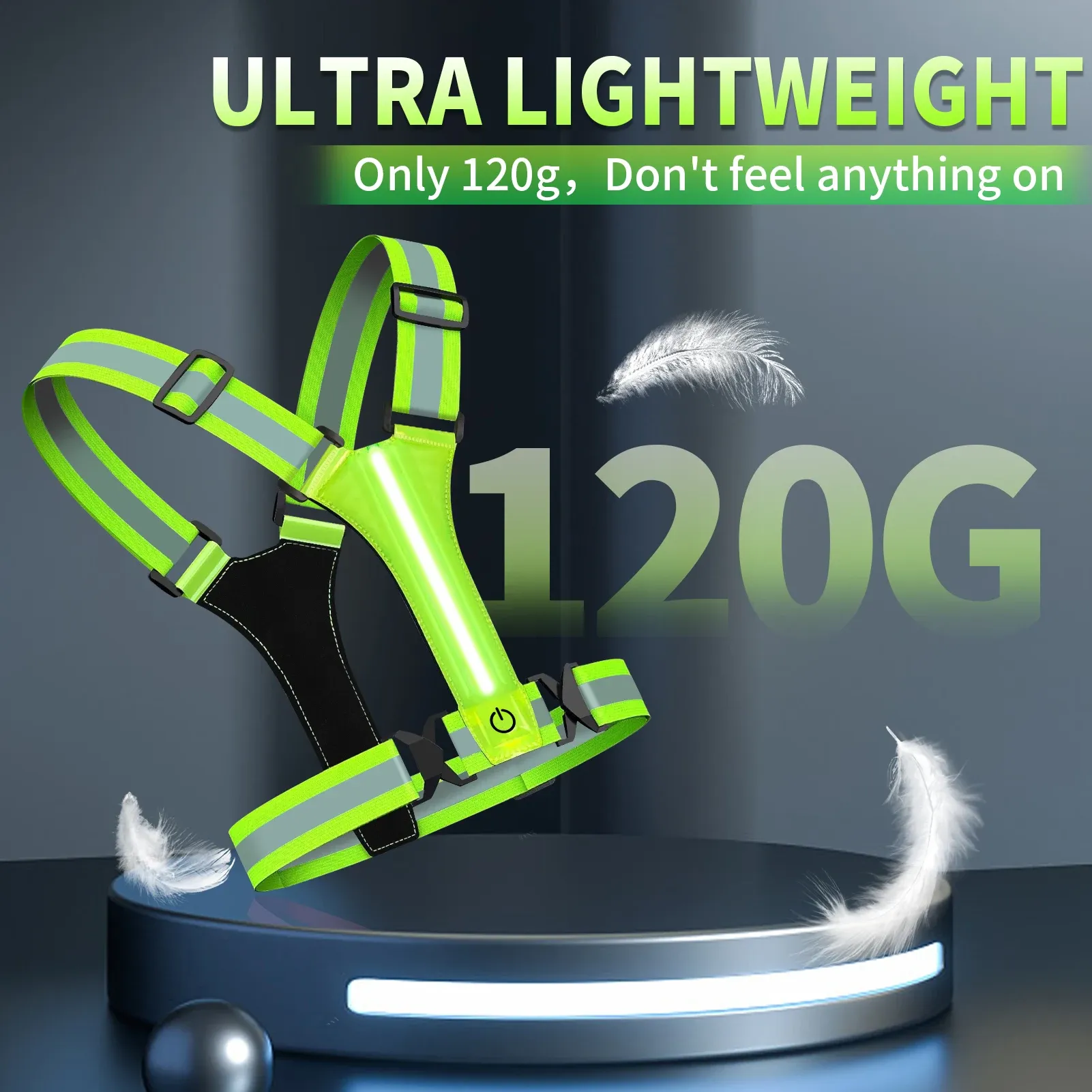 LED Reflective Safety Vest for Outdoor Night Walking, Running, Cycling - Rechargeable, Waterproof, Adjustable Straps for High Visibility (800ft Reflective, 1000ft LED) thumbnail 3
