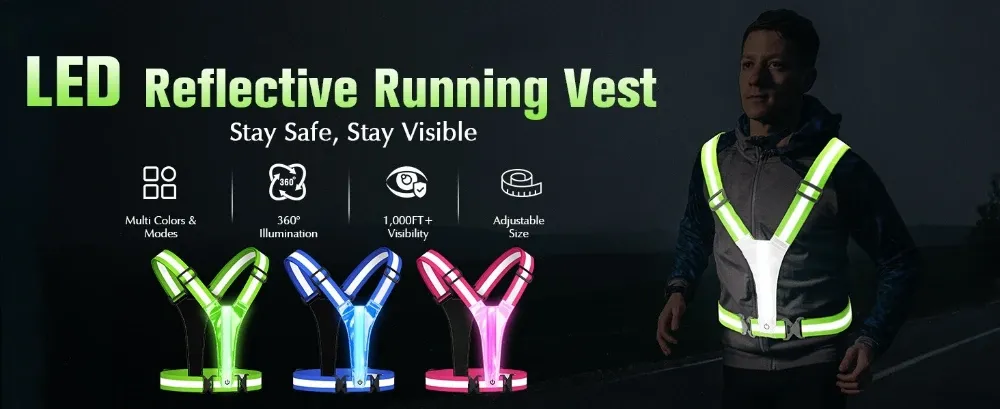 LED Reflective Safety Vest for Outdoor Night Walking, Running, Cycling - Rechargeable, Waterproof, Adjustable Straps for High Visibility (800ft Reflective, 1000ft LED) showcase 1
