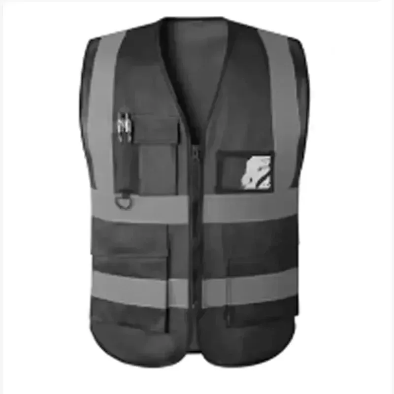 HACHANLUN Black Reflective Safety Vest for Traffic Riding & Outdoor Activities, Multi-Pocket Zipper Design, Durable Polyester, Enhanced Visibility thumbnail 2