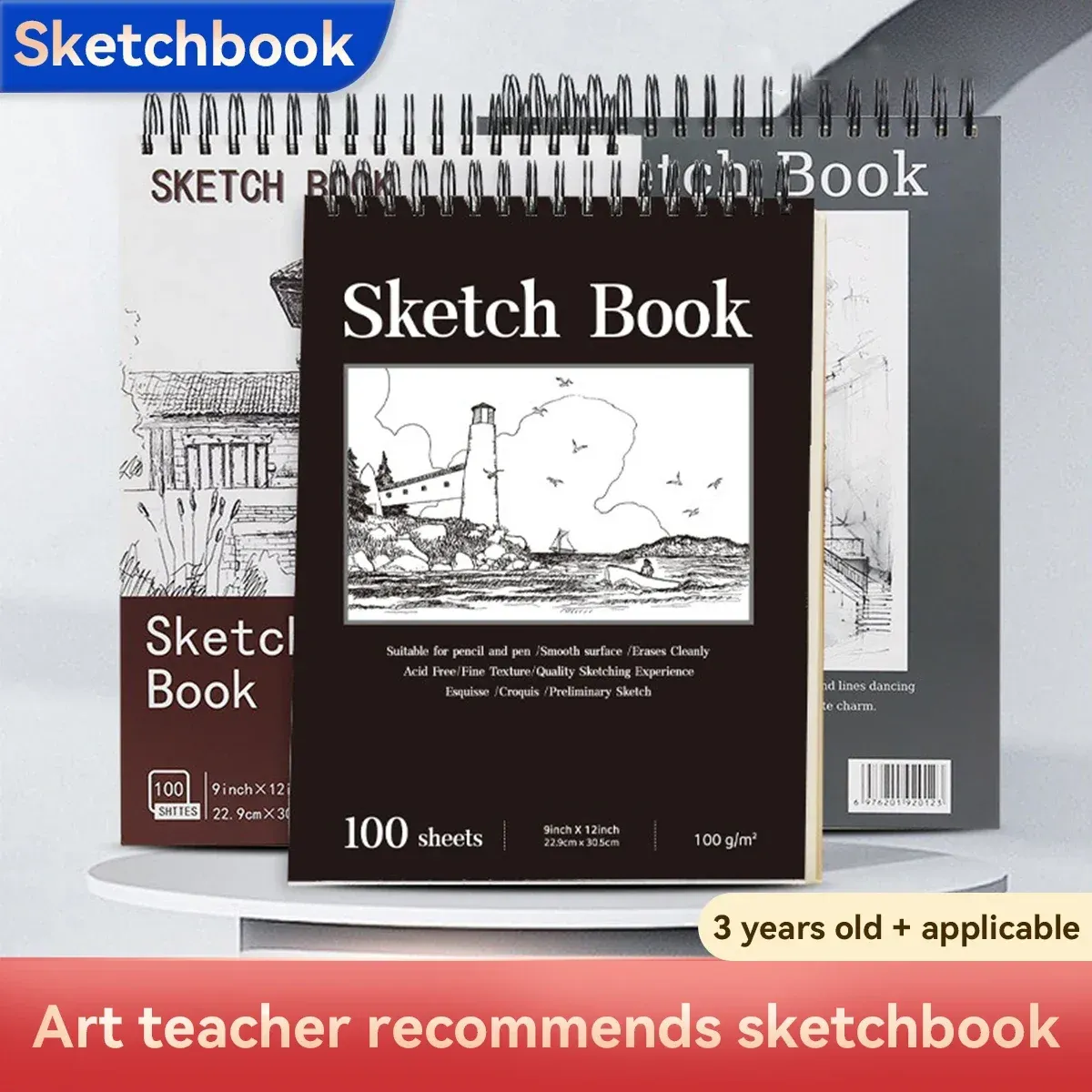 A3/A4/A5 Spiral Bound Artist Sketchbook with Acid-Free Paper, Professional Drawing Pad for Art Students, Ideal for Sketching and Notebook Stationery