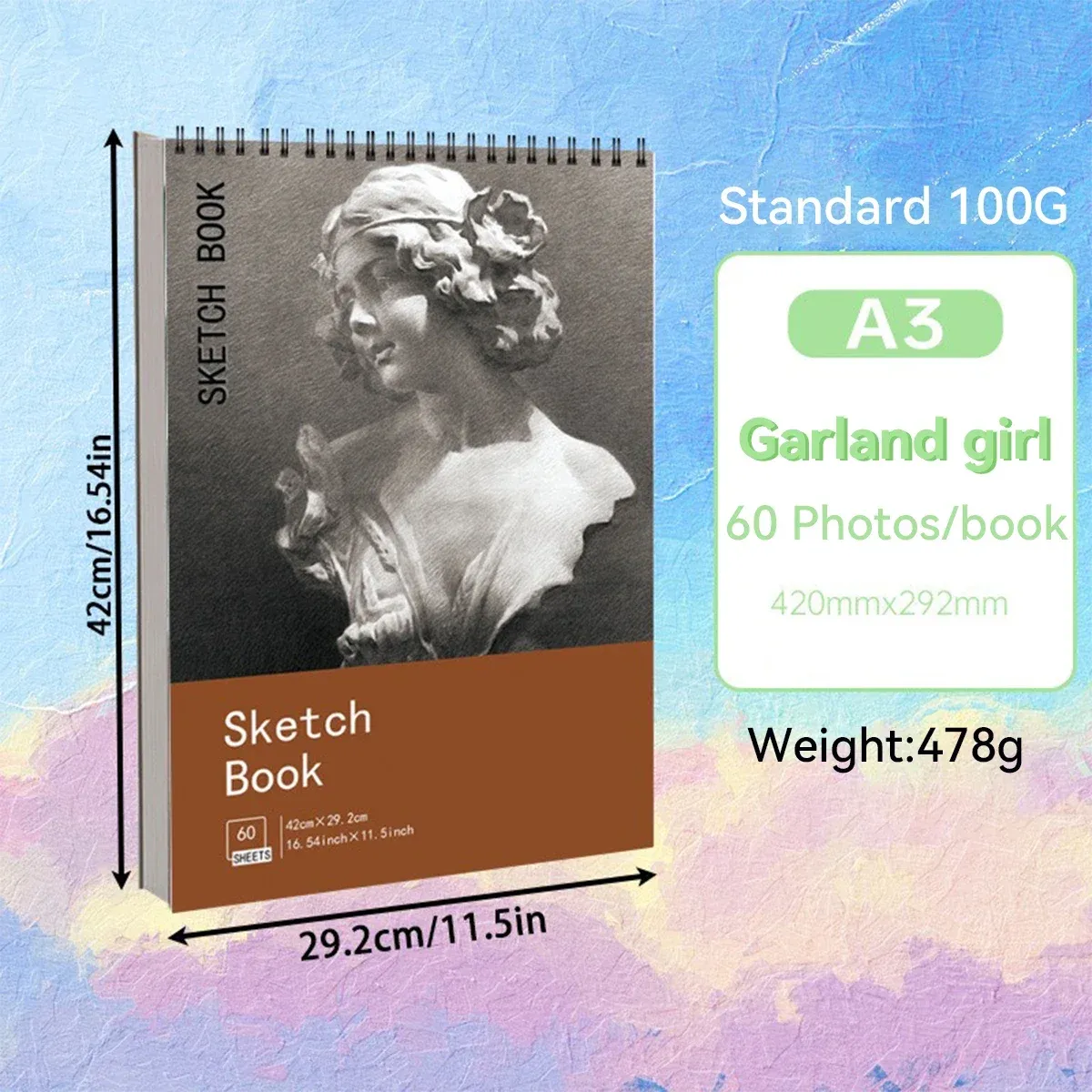A3/A4/A5 Spiral Bound Artist Sketchbook with Acid-Free Paper, Professional Drawing Pad for Art Students, Ideal for Sketching and Notebook Stationery thumbnail 4