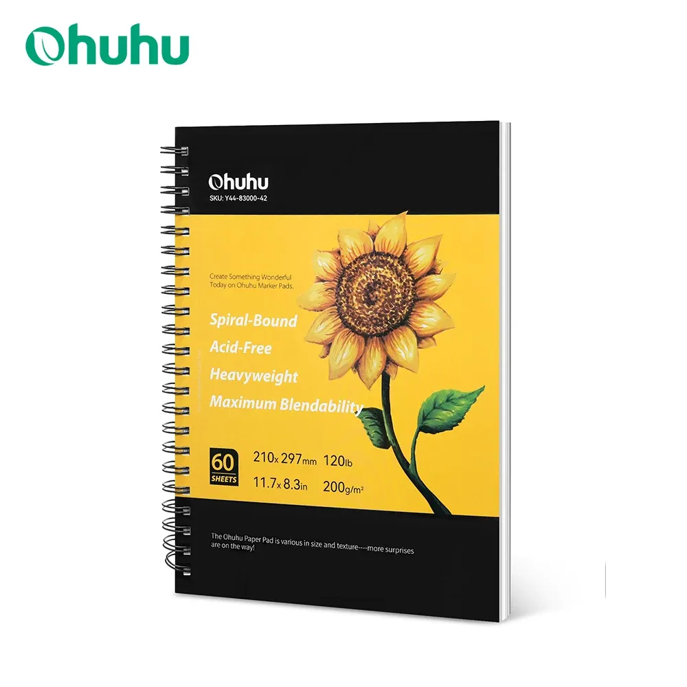 Ohuhu Spiral Bound Marker Art Sketchbook Pad - 120lb (200gsm) Heavyweight Drawing Paper for Alcohol Markers, Watercolor, and Mixed Media - Portable A4 & A3 Sizes Available for Artists & Students