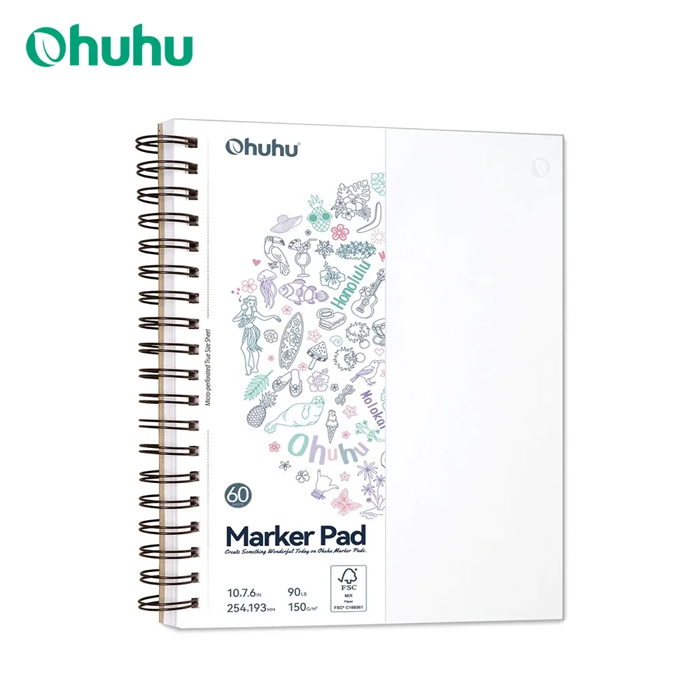 Ohuhu Double-Sided Bleedproof Marker Pad Sketchbook, 150GSM Spiral Bound Art Drawing Notebook for Alcohol Markers, 120 Pages, DIY Cover, Portable for Artists & Students