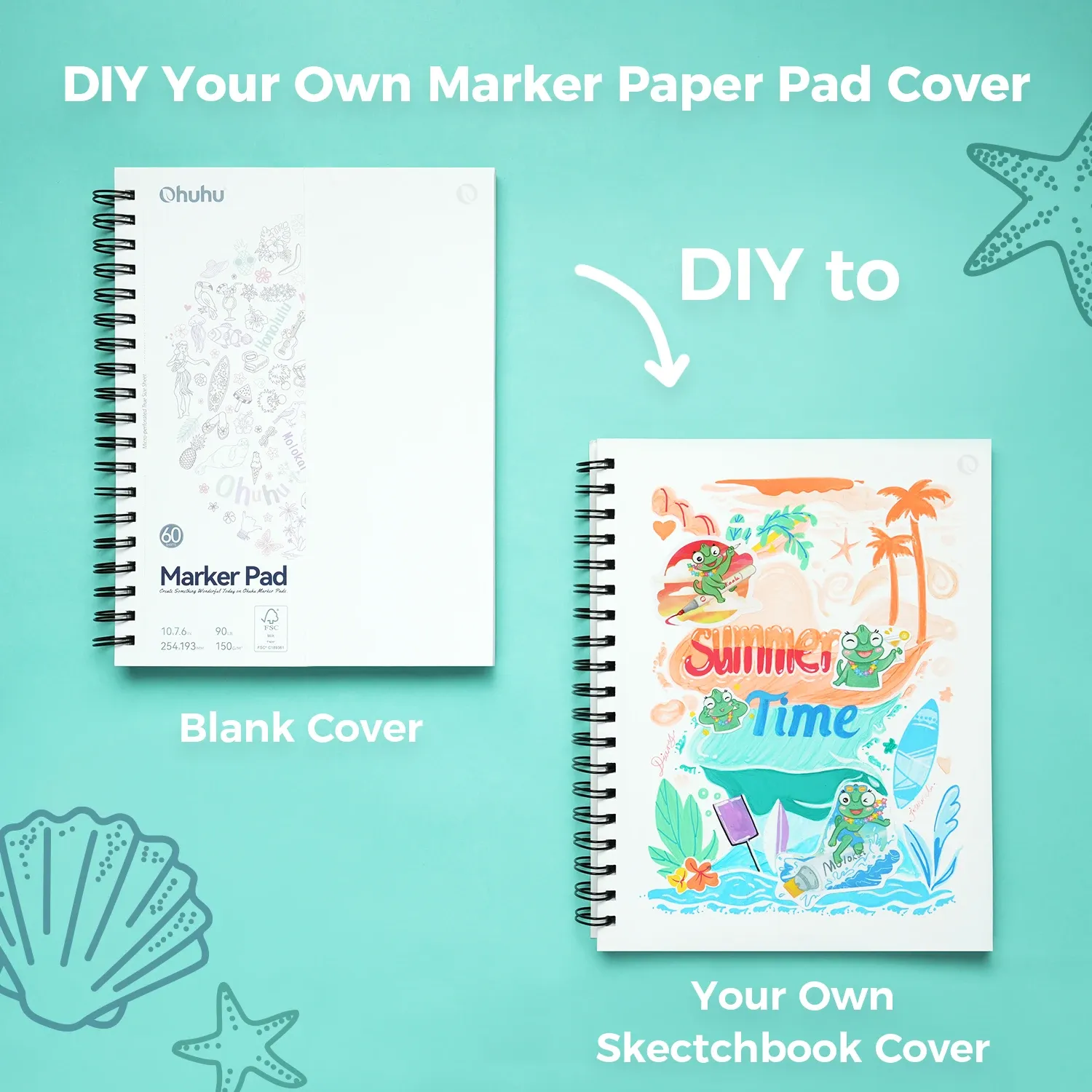 Ohuhu Double-Sided Bleedproof Marker Pad Sketchbook, 150GSM Spiral Bound Art Drawing Notebook for Alcohol Markers, 120 Pages, DIY Cover, Portable for Artists & Students thumbnail 6