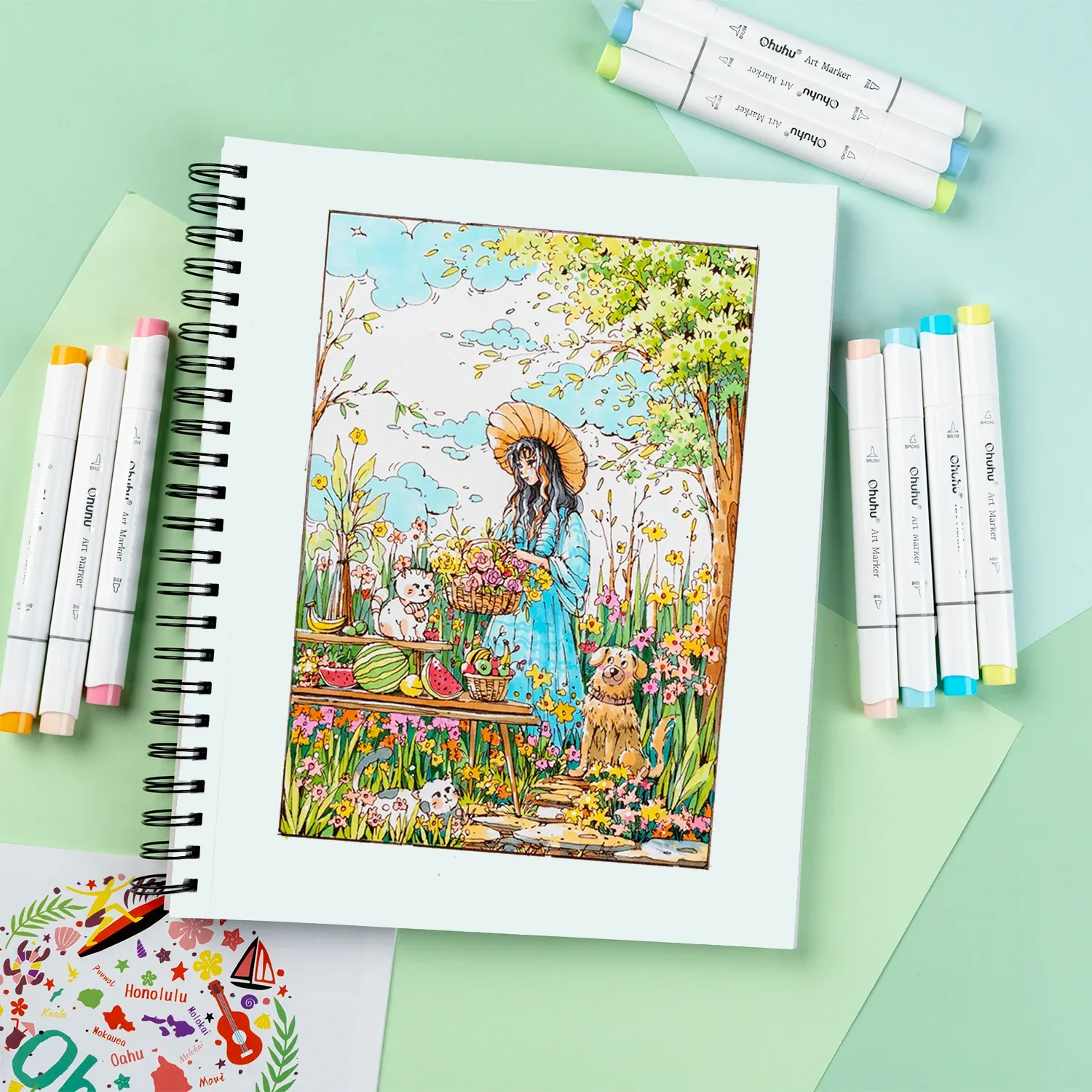 Ohuhu Double-Sided Bleedproof Marker Pad Sketchbook, 150GSM Spiral Bound Art Drawing Notebook for Alcohol Markers, 120 Pages, DIY Cover, Portable for Artists & Students thumbnail 2