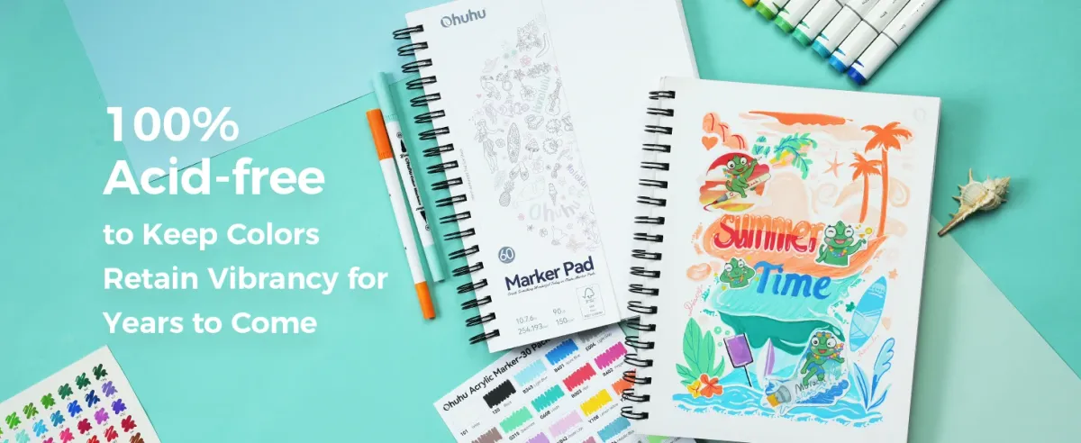 Ohuhu Double-Sided Bleedproof Marker Pad Sketchbook, 150GSM Spiral Bound Art Drawing Notebook for Alcohol Markers, 120 Pages, DIY Cover, Portable for Artists & Students showcase 5