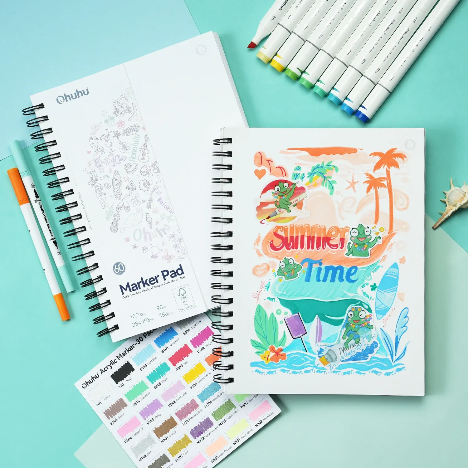 Ohuhu Double-Sided Bleedproof Marker Pad Sketchbook, 150GSM Spiral Bound Art Drawing Notebook for Alcohol Markers, 120 Pages, DIY Cover, Portable for Artists & Students thumbnail 3