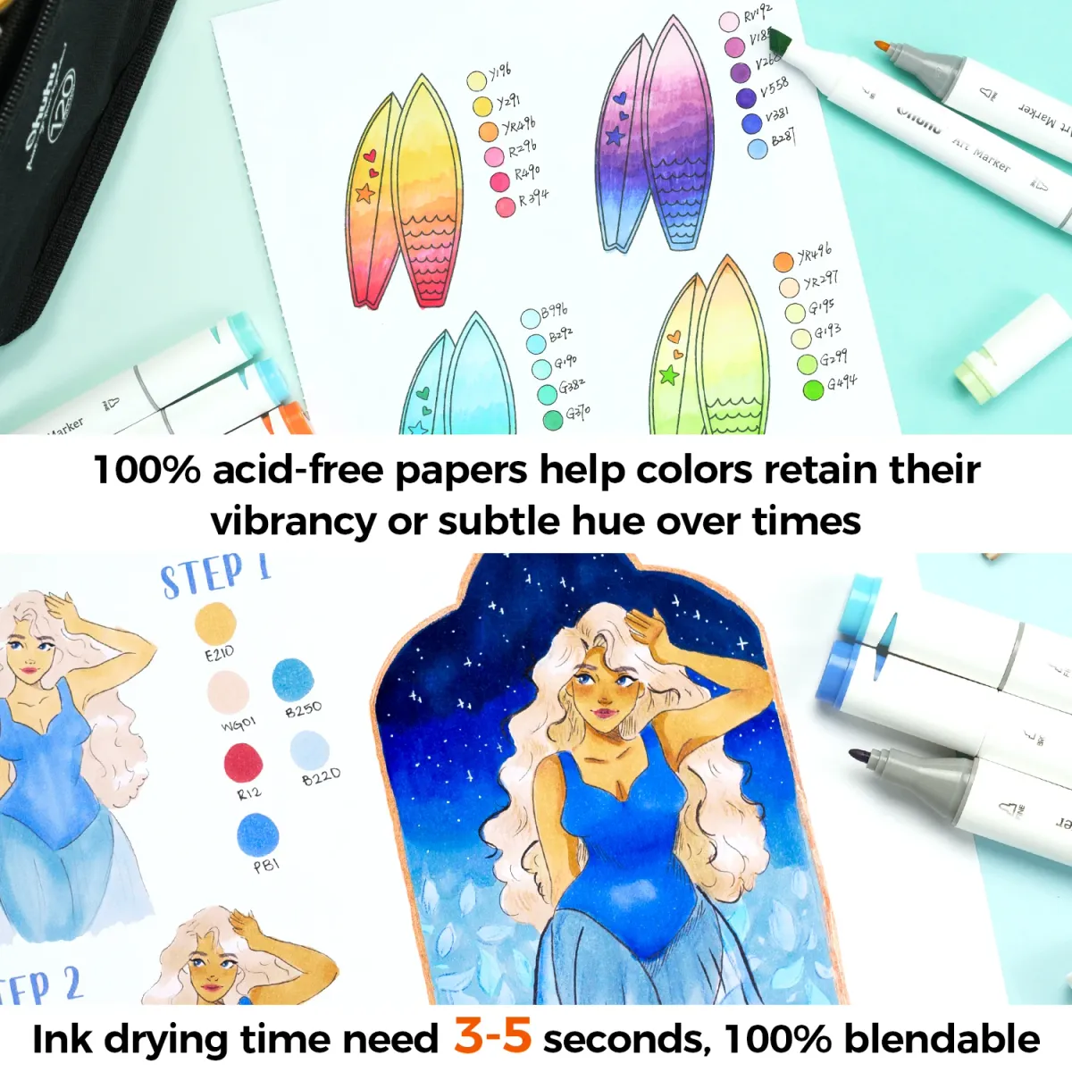Ohuhu Double-Sided Bleedproof Marker Pad Sketchbook, 150GSM Spiral Bound Art Drawing Notebook for Alcohol Markers, 120 Pages, DIY Cover, Portable for Artists & Students showcase 7