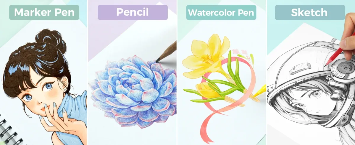 Ohuhu Double-Sided Bleedproof Marker Pad Sketchbook, 150GSM Spiral Bound Art Drawing Notebook for Alcohol Markers, 120 Pages, DIY Cover, Portable for Artists & Students showcase 4