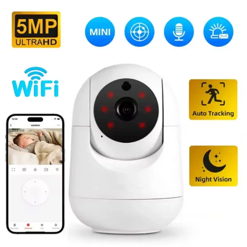 2K 3MP Smart Home Security Camera with PTZ, AI Motion Detection, Auto Tracking, Night Vision, Two-Way Audio, and 128GB TF Card Support - Ideal for Home Surveillance and Baby Monitoring