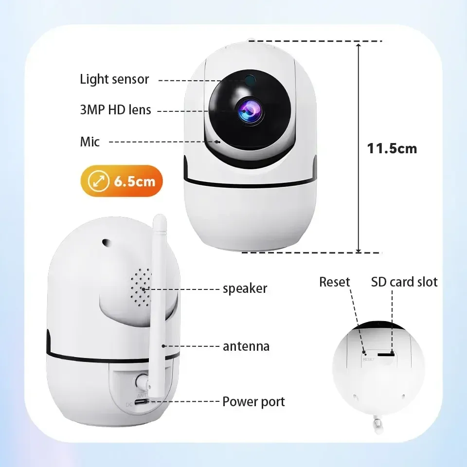 2K 3MP Smart Home Security Camera with PTZ, AI Motion Detection, Auto Tracking, Night Vision, Two-Way Audio, and 128GB TF Card Support - Ideal for Home Surveillance and Baby Monitoring showcase 10
