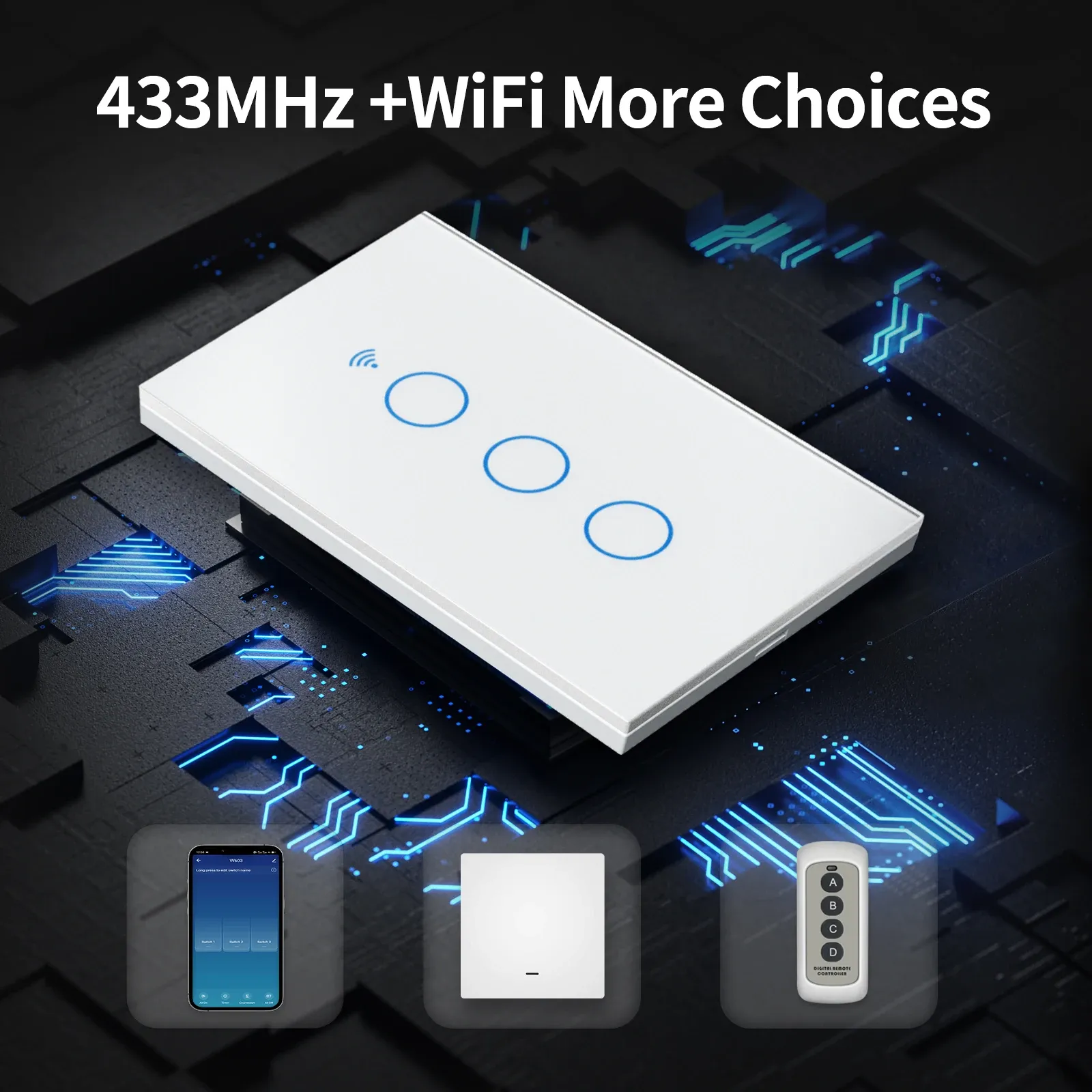 Tuya Smart Wall Light Switch - US WiFi/Zigbee 1-4 Gang Touch Panel with LED Indicator, Compatible with Alexa & Google Home for Smart Home Automation thumbnail 4