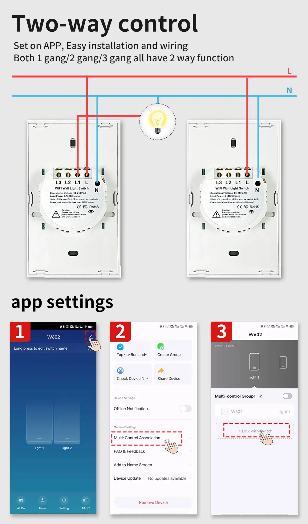 Tuya Smart Wall Light Switch - US WiFi/Zigbee 1-4 Gang Touch Panel with LED Indicator, Compatible with Alexa & Google Home for Smart Home Automation showcase 1