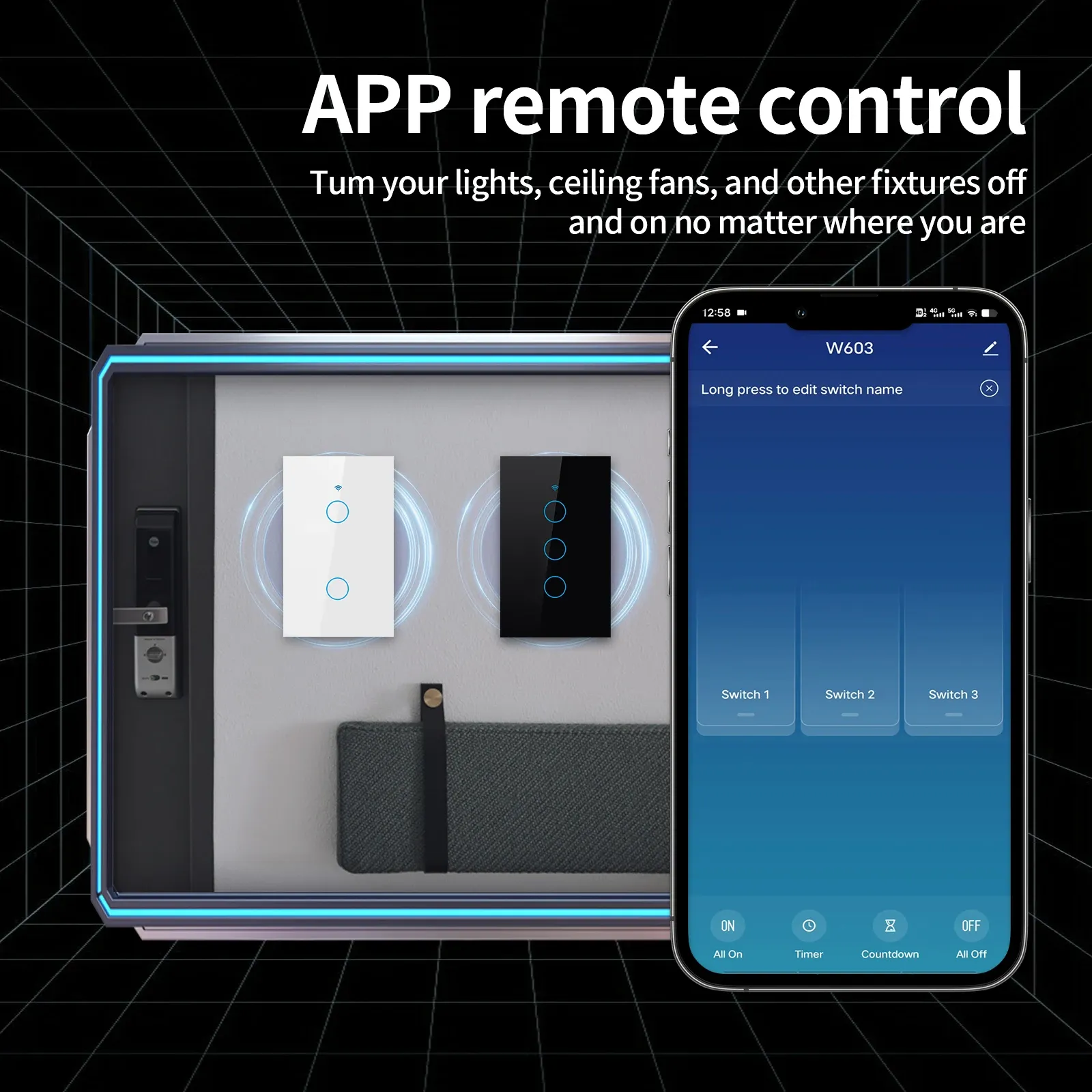 Tuya Smart Wall Light Switch - US WiFi/Zigbee 1-4 Gang Touch Panel with LED Indicator, Compatible with Alexa & Google Home for Smart Home Automation thumbnail 3