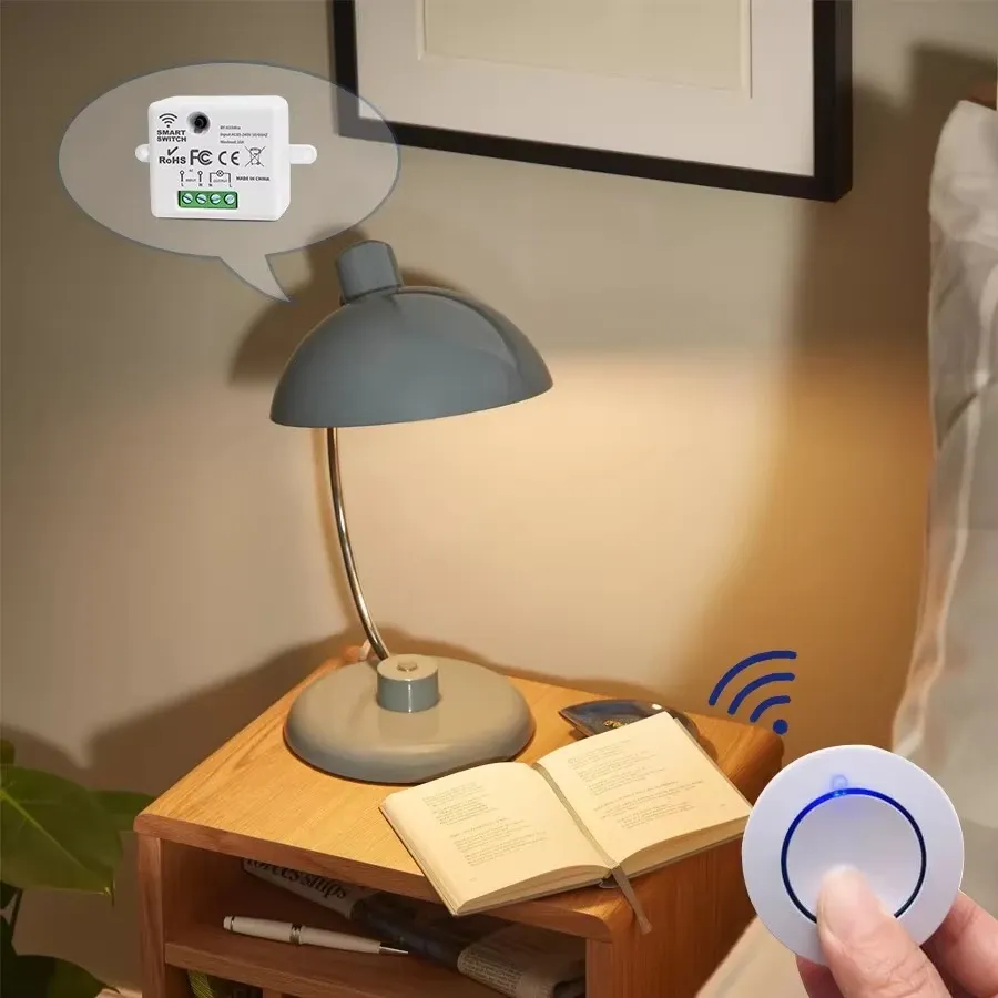 RF 433MHz Wireless Relay Receiver Switch Kit with Mini Round Wall Panel Remote Control for LED Lamps, 10A High Power, 220V/110V Input, 50m Range, Easy Installation thumbnail 3