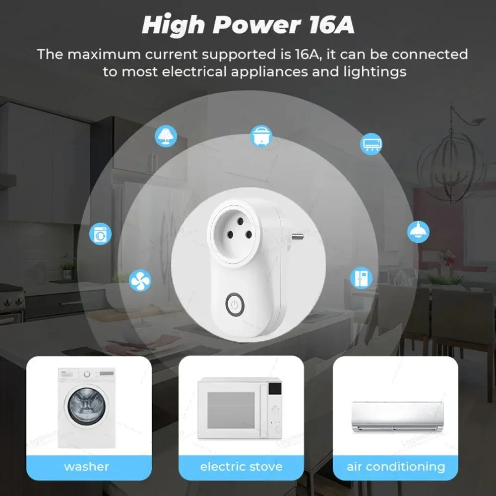 Tuya Smart WiFi Socket Israel Plug 16A with Power Monitor & Light Switch - Remote Control via Smart Life App, Alexa, Google Assistant Compatible thumbnail 2