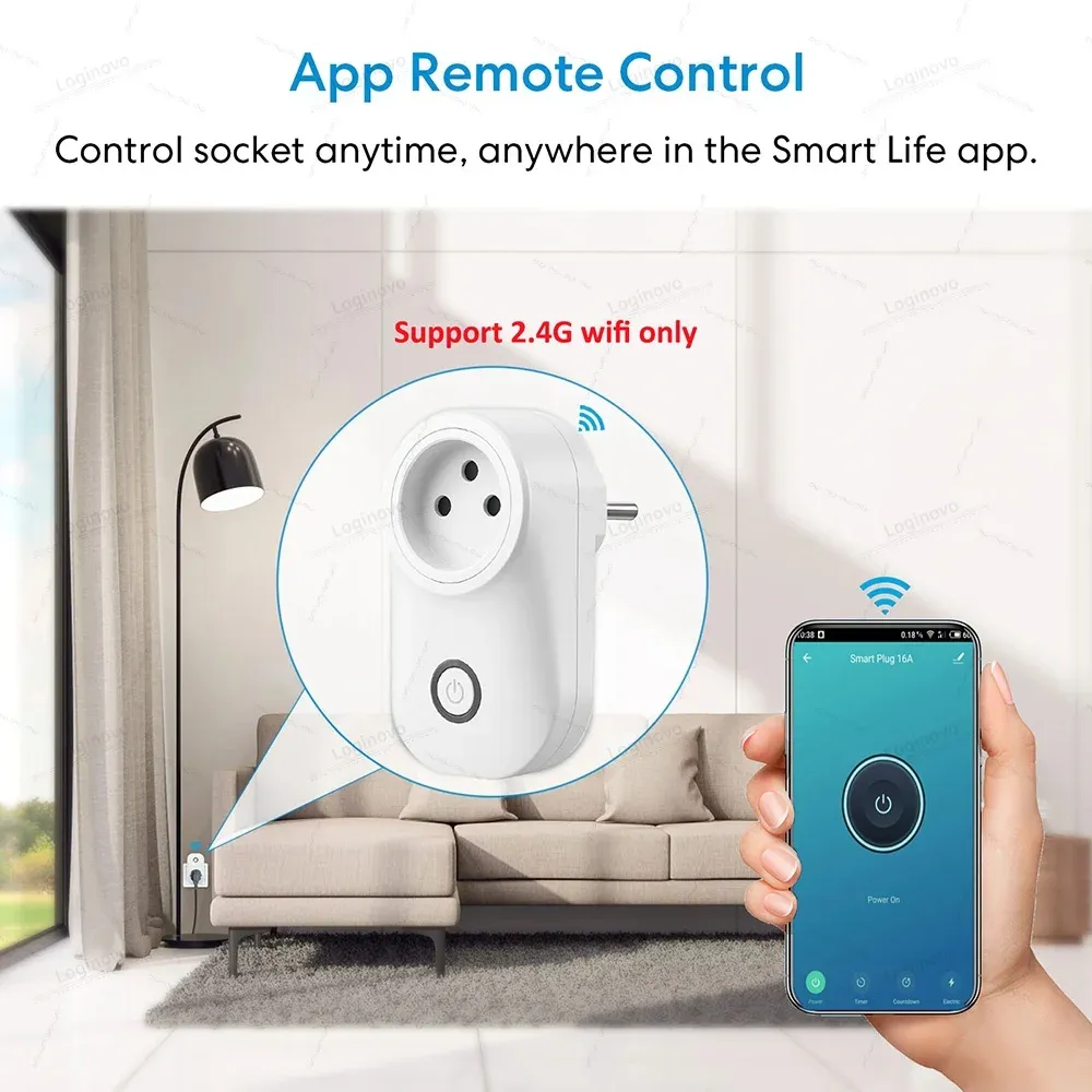 Tuya Smart WiFi Socket Israel Plug 16A with Power Monitor & Light Switch - Remote Control via Smart Life App, Alexa, Google Assistant Compatible thumbnail 3