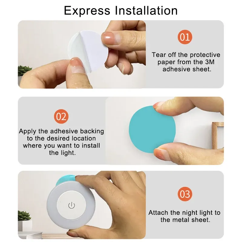 USB Rechargeable LED Touch Sensor Night Light, Magnetic Portable Round Lamp for Bedroom, Aisle, Wardrobe, Kids Room - Adjustable Brightness showcase 15