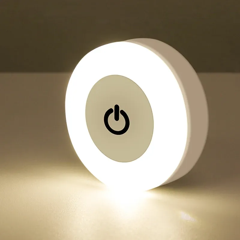 USB Rechargeable LED Touch Sensor Night Light, Magnetic Portable Round Lamp for Bedroom, Aisle, Wardrobe, Kids Room - Adjustable Brightness showcase 1
