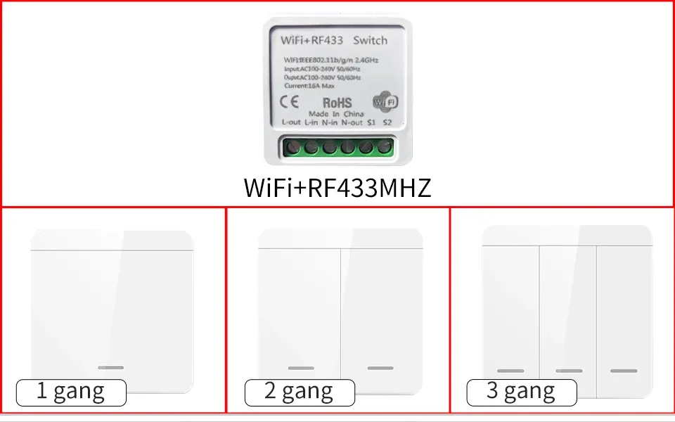 Tuya WiFi Smart Light Switch with RF 433MHz Wireless Push Button, Voice Control via Alexa Google Home, Smart Life App Compatible, 16A Receiver Module for Home Automation showcase 2