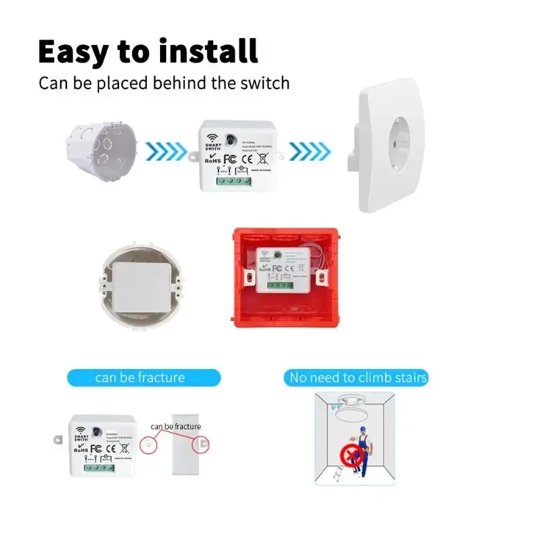 Smart RF 433MHz Wireless Wall Panel Switch with Mini Relay Receiver, 1/2/3 Gang Remote Control for LED Lights, 100-240V Input, Compact Design showcase 3