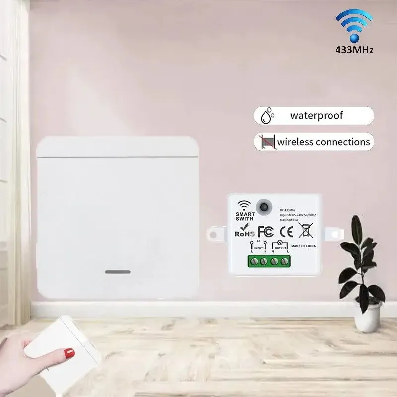 Smart RF 433MHz Wireless Wall Panel Switch with Mini Relay Receiver, 1/2/3 Gang Remote Control for LED Lights, 100-240V Input, Compact Design showcase 1
