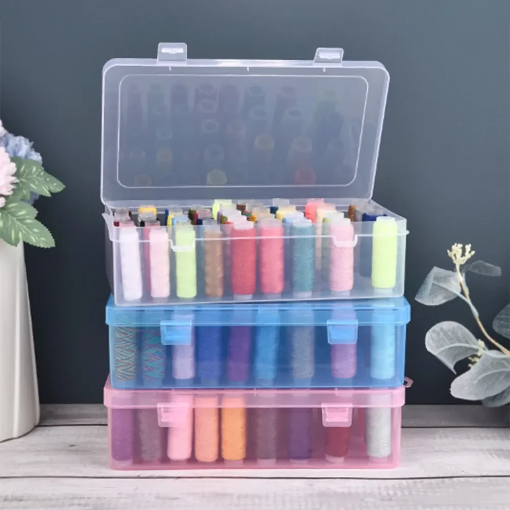 42-Piece Sewing Thread Spool Box Organizer with Carrying Case - Craft Bobbin Holder for Sewing Supplies, Durable Plastic Container for 24 Spools