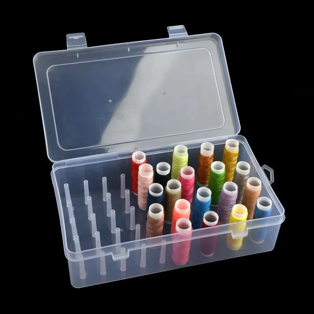 42-Piece Sewing Thread Spool Organizer Box with Bobbin Holder Case - Portable Craft Crafting Storage Container for Sewing Supplies thumbnail 5