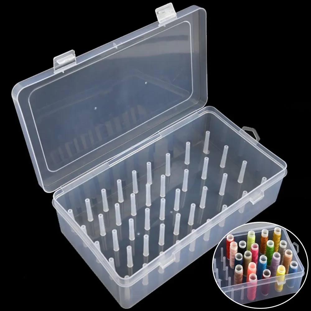 42-Piece Sewing Thread Spool Organizer Box with Bobbin Holder Case - Portable Craft Crafting Storage Container for Sewing Supplies