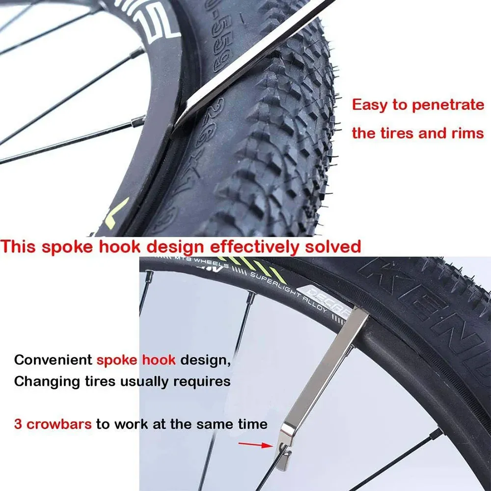 Premium Stainless Steel Bicycle Tire Levers Set - Durable Metal Tool for Easy Bike Tube Repair, 3/5 Pcs, 4.57 Inch showcase 2