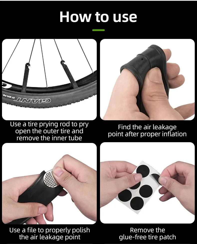 ROCKBROS Bicycle Tire Repair Kit - Glue-Free Patch Tool for Mountain & Road Bikes, Inner Tube Puncture Fix, Portable Outdoor Cycling Accessory showcase 8