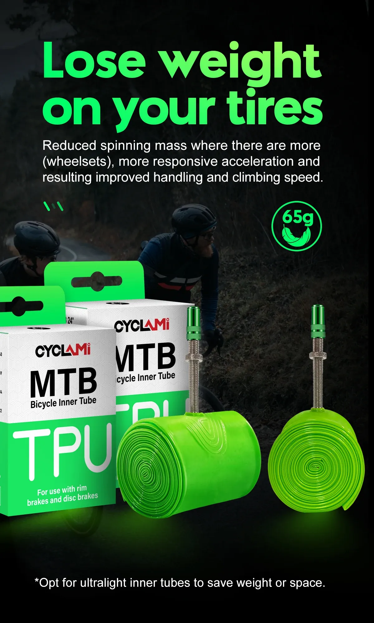 Ultralight TPU Bicycle Inner Tube for Mountain Bikes - 26, 27.5, 29 Inch Wheels, 45mm Metal Presta Valve, Anti-Oxidation, CYCLAMI Brand showcase 6
