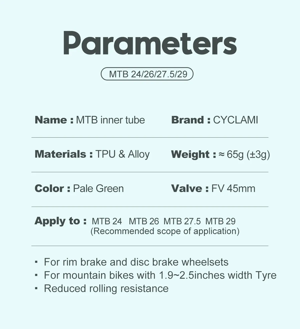 Ultralight TPU Bicycle Inner Tube for Mountain Bikes - 26, 27.5, 29 Inch Wheels, 45mm Metal Presta Valve, Anti-Oxidation, CYCLAMI Brand showcase 5