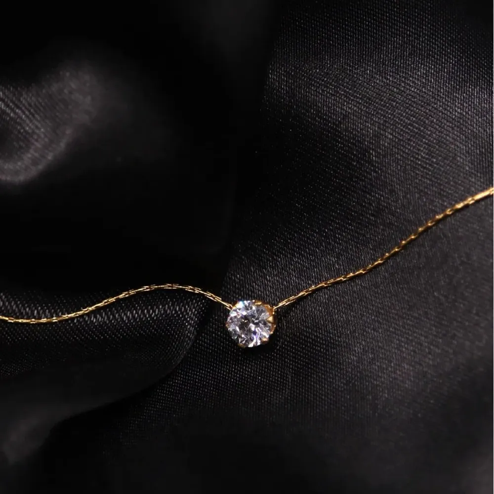 Dainty Minimalist Gold Plated Stainless Steel Necklace with Clear Zircon Charm - Anti-Tarnish Chain Jewelry for Women thumbnail 2