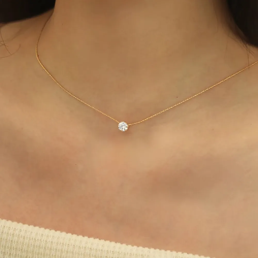 Dainty Minimalist Gold Plated Stainless Steel Necklace with Clear Zircon Charm - Anti-Tarnish Chain Jewelry for Women
