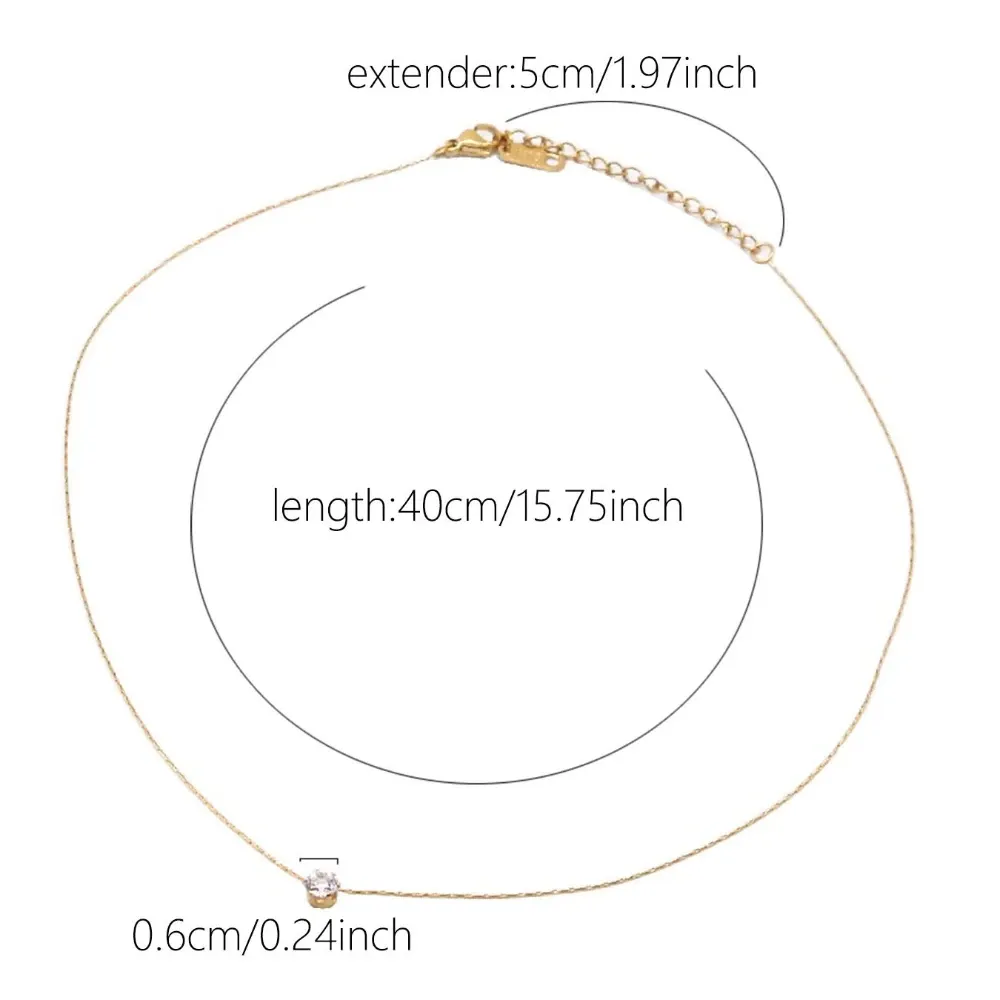 Dainty Minimalist Gold Plated Stainless Steel Necklace with Clear Zircon Charm - Anti-Tarnish Chain Jewelry for Women thumbnail 4