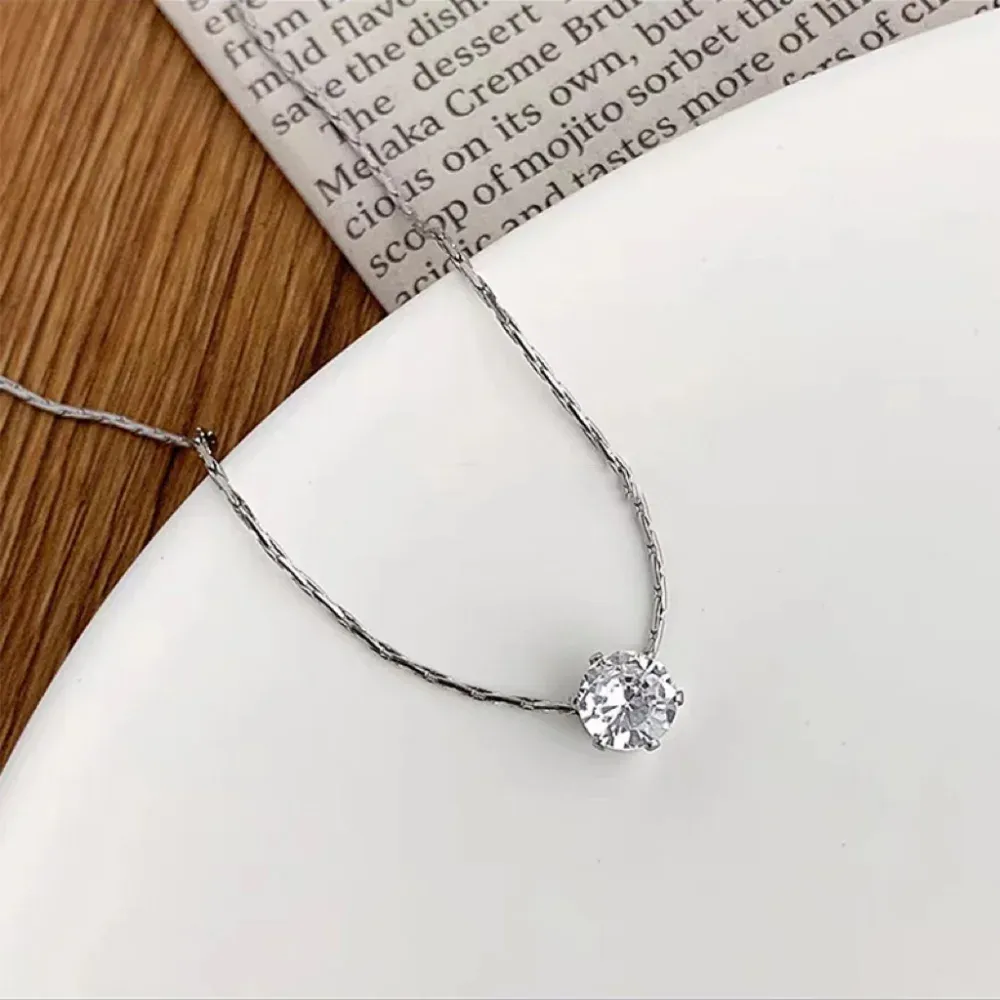 Dainty Minimalist Gold Plated Stainless Steel Necklace with Clear Zircon Charm - Anti-Tarnish Chain Jewelry for Women thumbnail 5