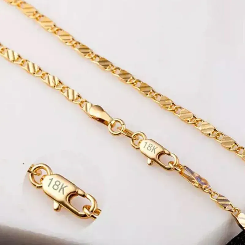 18K Gold Plated 2MM Side Chain Necklace for Women and Men, Available in 16-30 Inch Lengths, Fashion Jewelry Gift, Sterling Silver Option