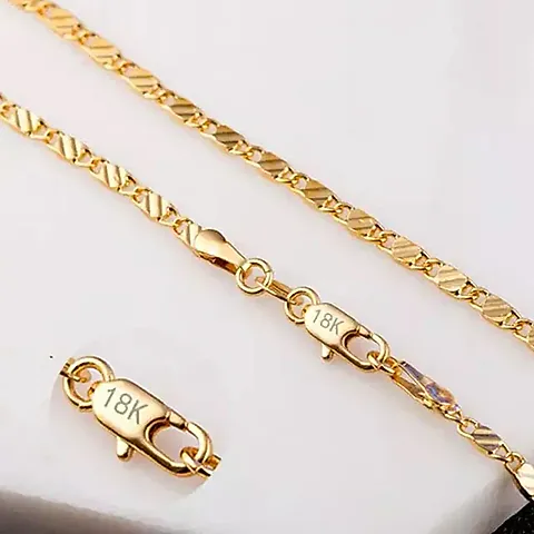18K Gold Plated 2MM Side Chain Necklace for Women and Men, Available in 16-30 Inch Lengths, Fashion Jewelry Gift, Sterling Silver Option