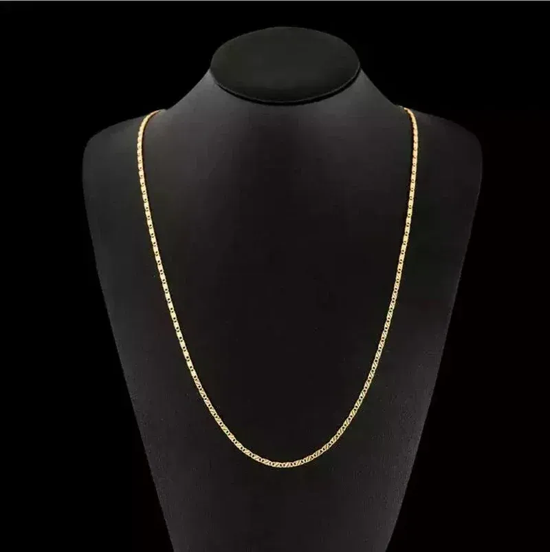 18K Gold Plated 2MM Side Chain Necklace for Women and Men, Available in 16-30 Inch Lengths, Fashion Jewelry Gift, Sterling Silver Option thumbnail 6