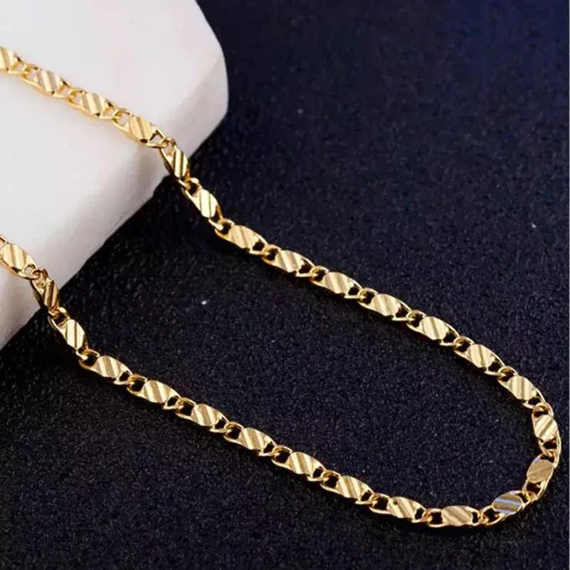 18K Gold Plated 2MM Side Chain Necklace for Women and Men, Available in 16-30 Inch Lengths, Fashion Jewelry Gift, Sterling Silver Option showcase 3